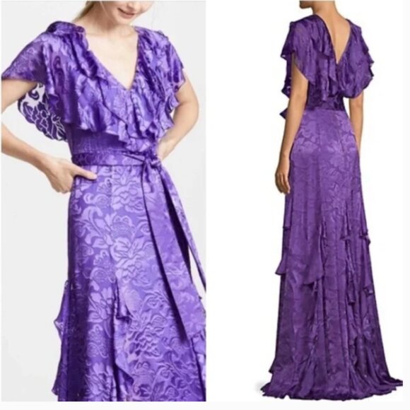 Alice + Olivia Tessa Floral Ruffle Silk-blend Dress NWT in Purple Size 8 - Picture 16 of 16